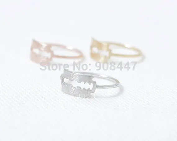 Gold Silver Pink-Gold Razor Blade Ring,Beard Clipper Ring Jewelry R124 2