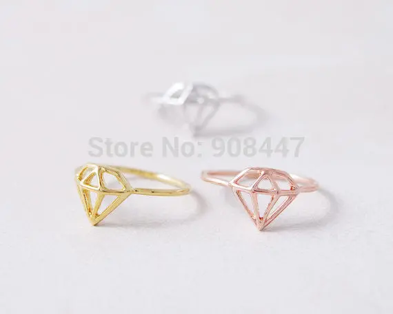 Gold Silver Pink-Gold Subulate Valume Smalldiamond-Shaped Rings Gift R114 1