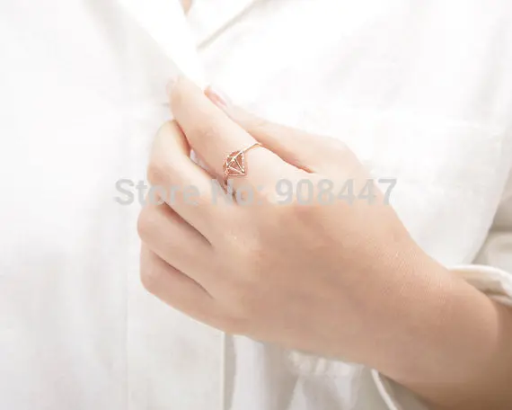 Gold Silver Pink-Gold Subulate Valume Smalldiamond-Shaped Rings Gift R114 2