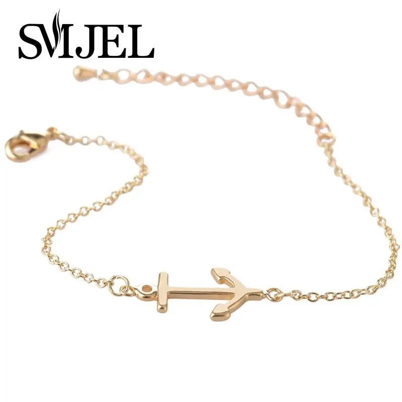 Gold Silver Plated Cute Simple Design Anchor Charm Bracelets Girl Jewelry B022 1
