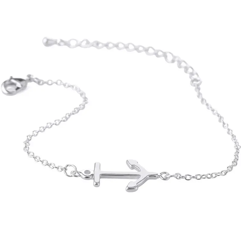 Gold Silver Plated Cute Simple Design Anchor Charm Bracelets Girl Jewelry B022 2