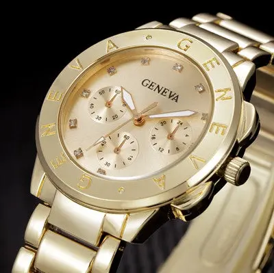 Gold Watch Luxury Geneva Crystal Bracelet Wrist Watches Women Dress Watch Quartz Clock Ladies Hour 1