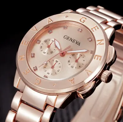 Gold Watch Luxury Geneva Crystal Bracelet Wrist Watches Women Dress Watch Quartz Clock Ladies Hour 2