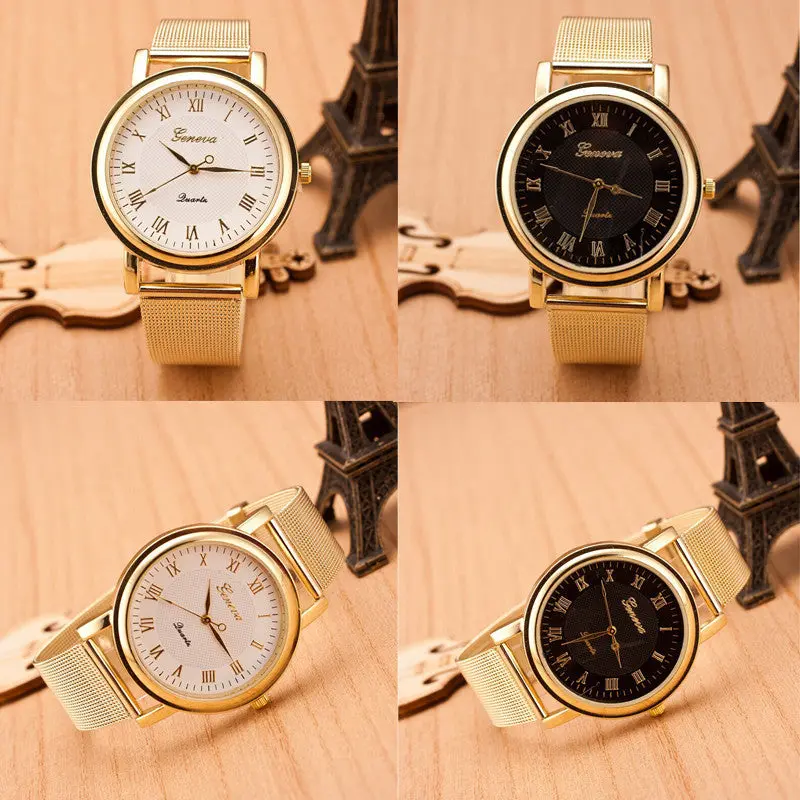 Gold Watch Women Classic Geneva Wristwatch Quartz Stainless Steel Clocks Vouge Dress Watches 2