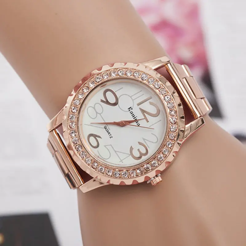 Gold Watch Women's Men's Watch Crystal Rhinestone Alloy Steel Analog Quartz Wrist Watch Casual Relogio 1