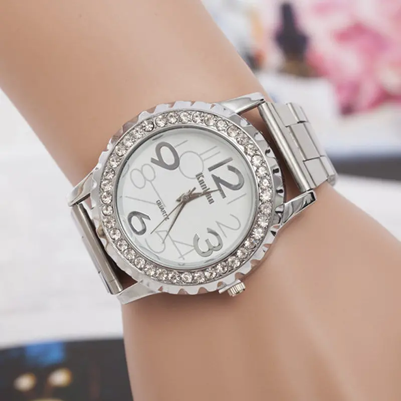 Gold Watch Women's Men's Watch Crystal Rhinestone Alloy Steel Analog Quartz Wrist Watch Casual Relogio 3