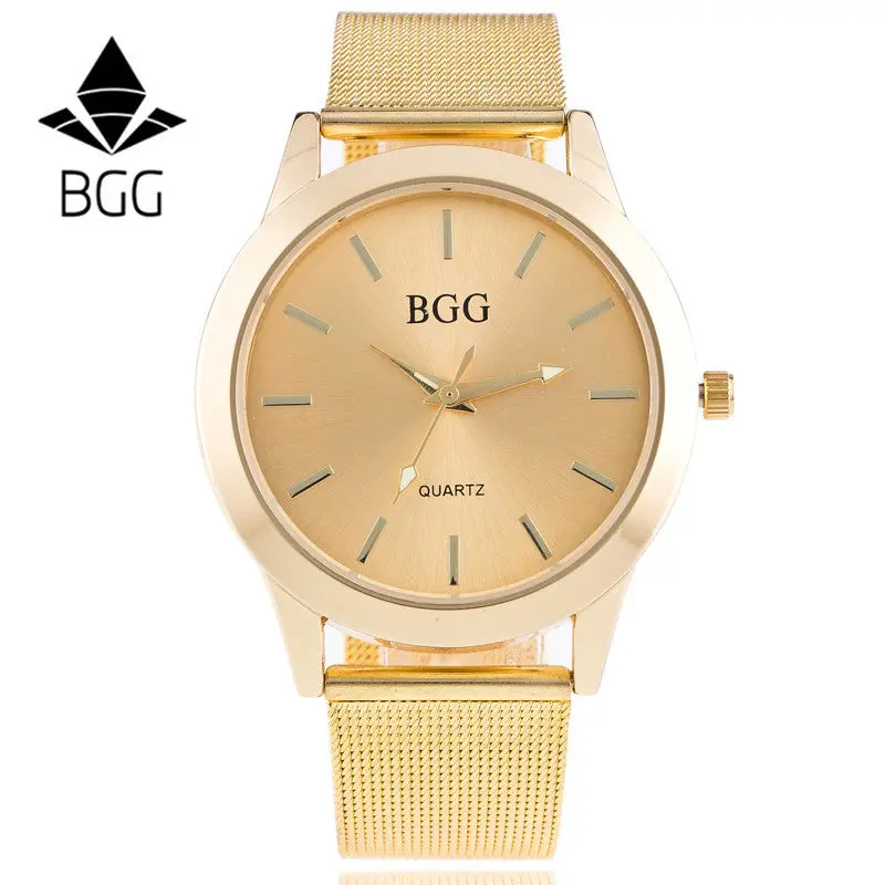 Gold Wrist Watch Women Men Business Metal Band Analog Quartz Watch Famous Bgg Feida 1