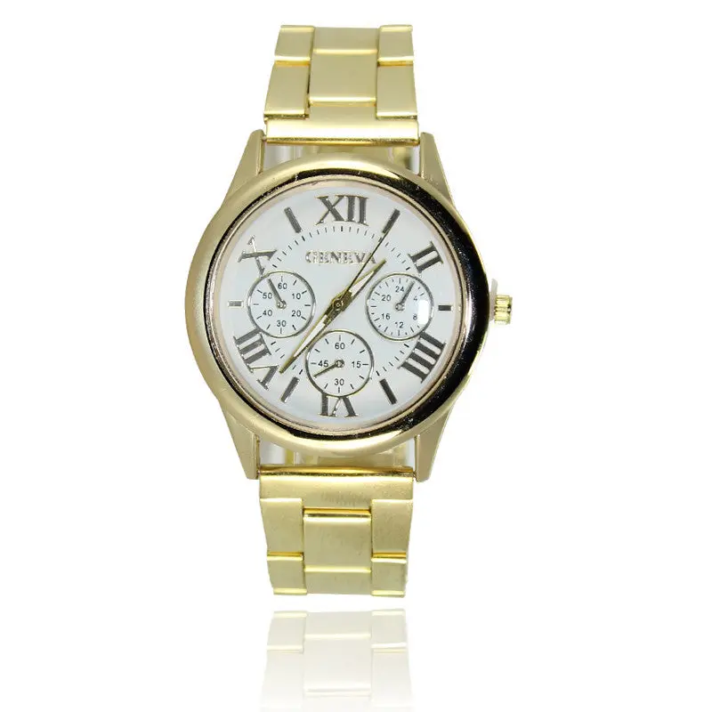 Gold Wtach Luxury Woman Men Stainless Steel Band Watches Retro Design Analog Quartz Relogio Feminino 2
