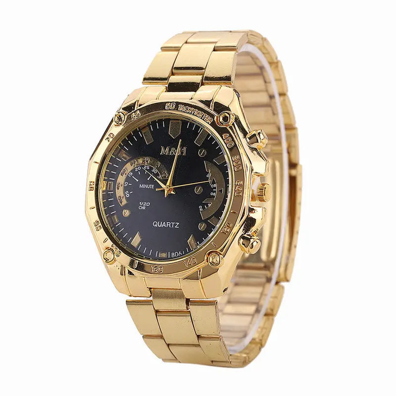 Golden Watch Women Men Luxury Watches Stainless Steel Band Analog Quartz Clock Sport Wrist Watch 1