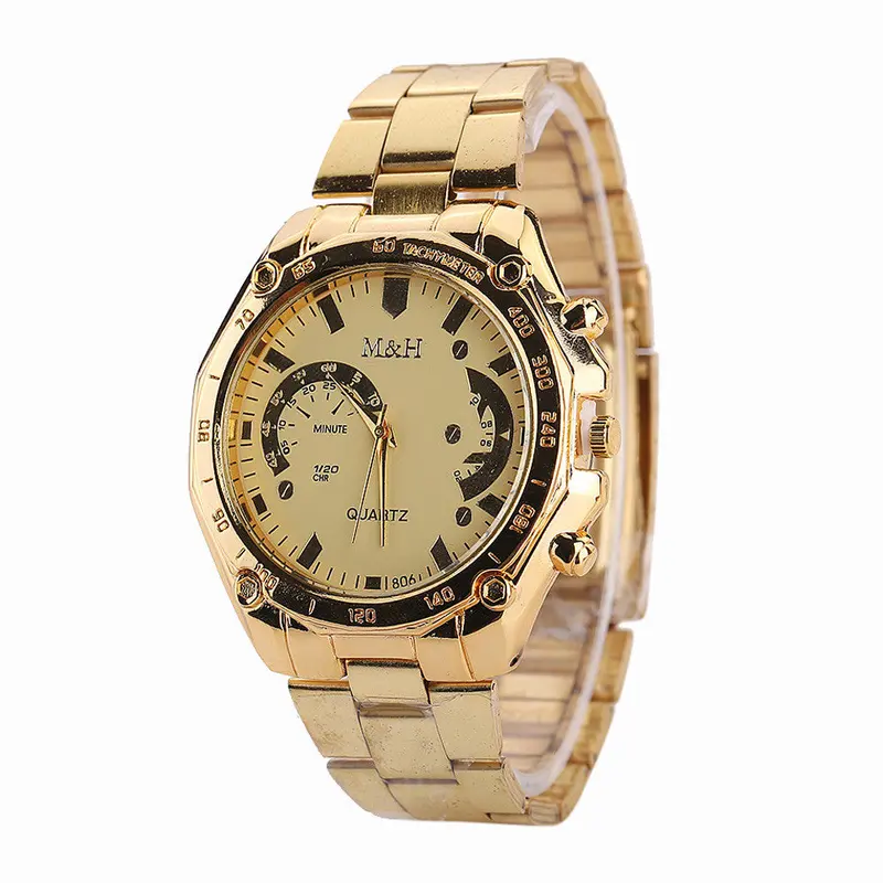Golden Watch Women Men Luxury Watches Stainless Steel Band Analog Quartz Clock Sport Wrist Watch 2