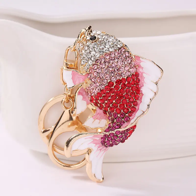 Goldfish Rhinestone Keychain Bag Handbag Llaveros Key Ring Car Fish Key Pendant Chaveiro Fast Shipping Feida 1