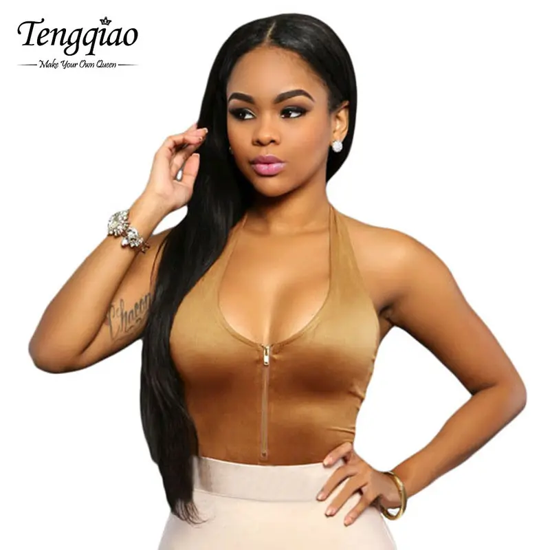Good Elastic Beyonce Bodysuit Rompers Suede Halter Jumpsuit Black Sleeveless Sexy Suit Outfits 1