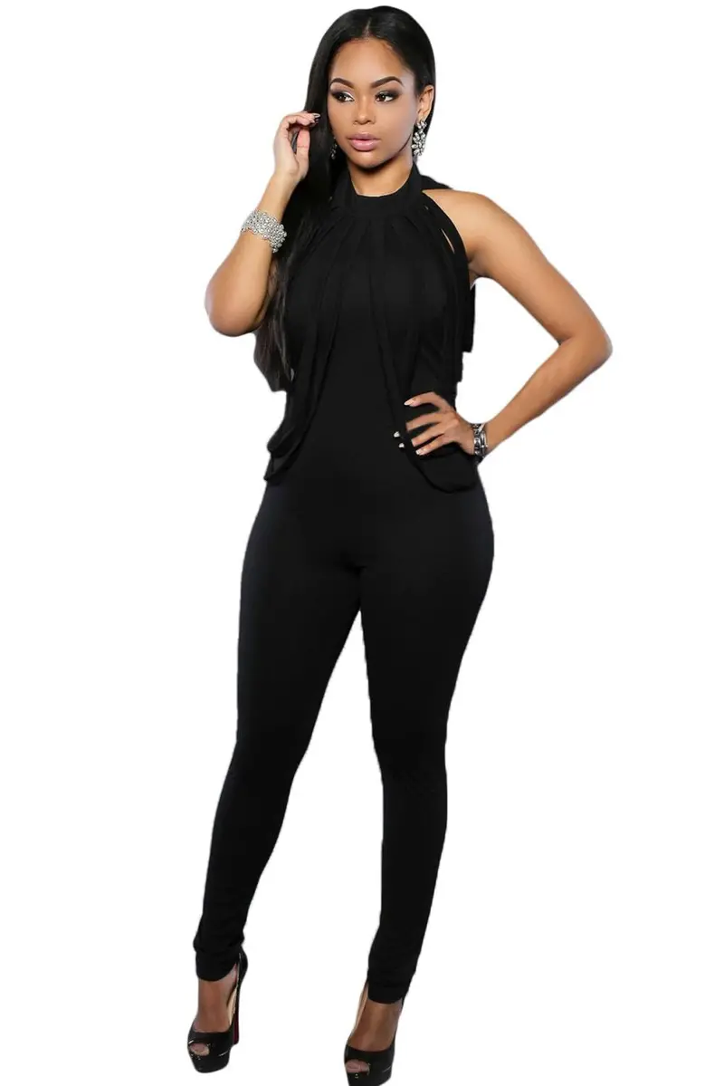 Good Stretch Tassel Black Jumpsuits For Long Pants Sleeveless Casual Long Party Jumpsuits Romper Full Bodysuits 1