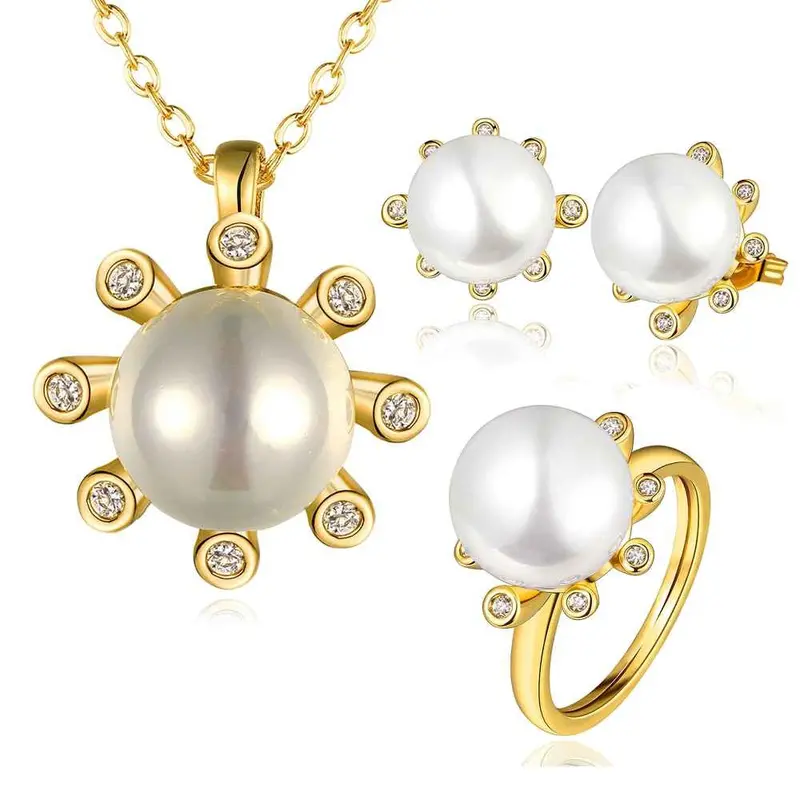 Gorgeous 18K Gold Plating Jewelry Set Crystal Beads Necklace+Earrings+Ring African Jewelry Set168 1