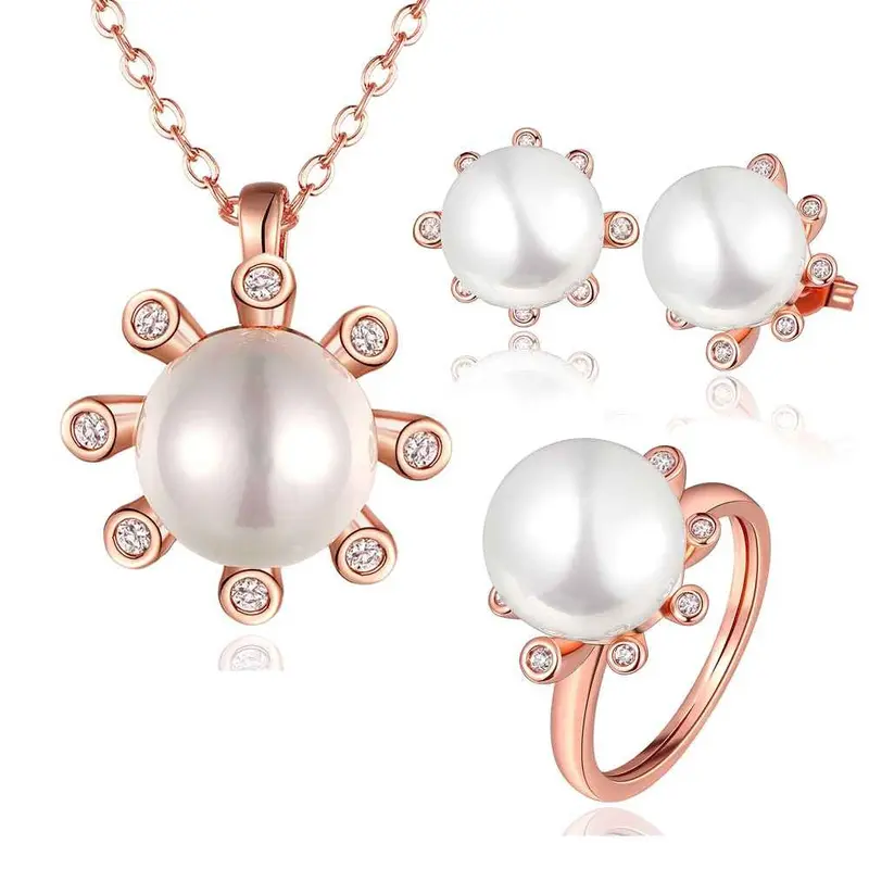 Gorgeous 18K Gold Plating Jewelry Set Crystal Beads Necklace+Earrings+Ring African Jewelry Set168 2