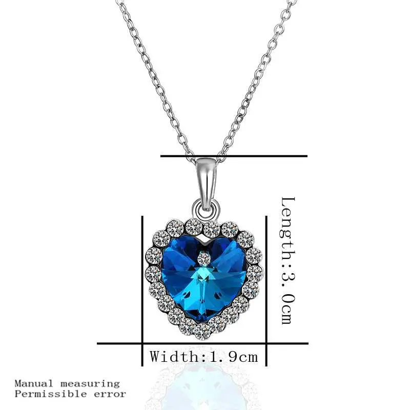Gorgeous 18K Gold Plating Necklaces Blue Heart Crystal Bead Necklace Bijoux Femme 1