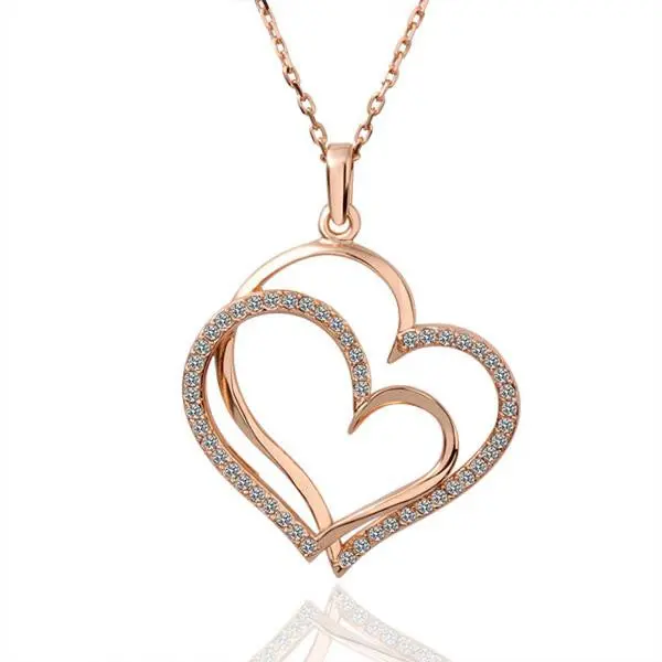 Gorgeous 18K Gold Plating Necklaces Twin Heart Collares Mujer Bone221 1