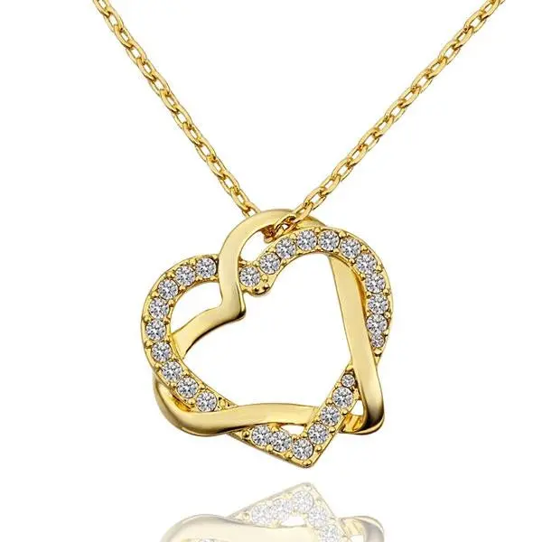 Gorgeous 18K Gold Plating Necklaces Twin Heart Collares Mujer Bone221 5