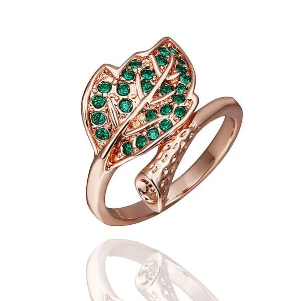 Gorgeous 18K Real Gold Plated Rings Blue Leaf Anel Feminino Charm257 1