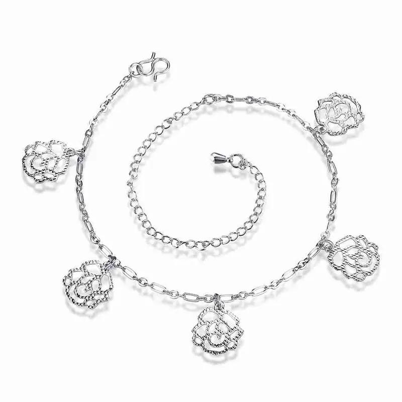 Gorgeous Silver Bracelet Anklets Double Flower Ankle Bracelet Diy Hba 1 10