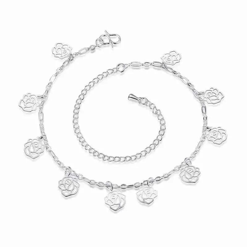 Gorgeous Silver Bracelet Anklets Double Flower Ankle Bracelet Diy Hba 1 12