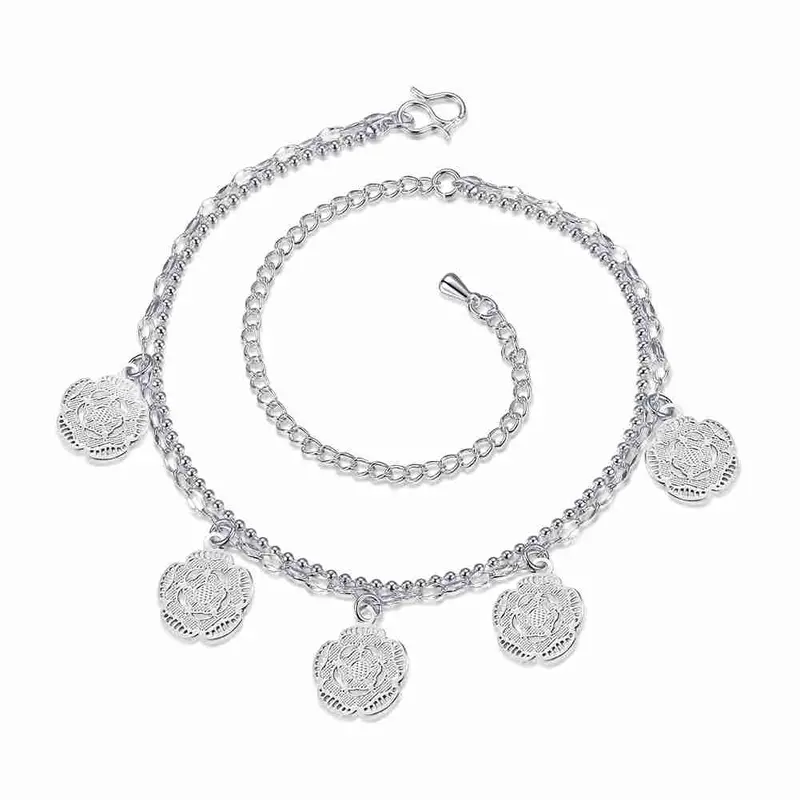 Gorgeous Silver Bracelet Anklets Double Flower Ankle Bracelet Diy Hba 1 2