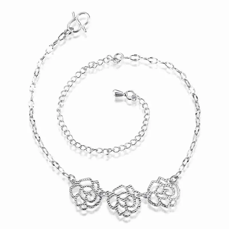 Gorgeous Silver Bracelet Anklets Double Flower Ankle Bracelet Diy Hba 1 4