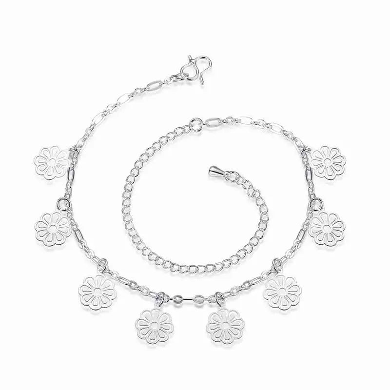 Gorgeous Silver Bracelet Anklets Double Flower Ankle Bracelet Diy Hba 1 8