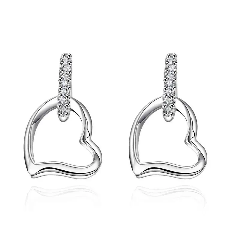 Gorgeous Silver Earrings Heart-Shaped Stud Brinco Accessories 731 1