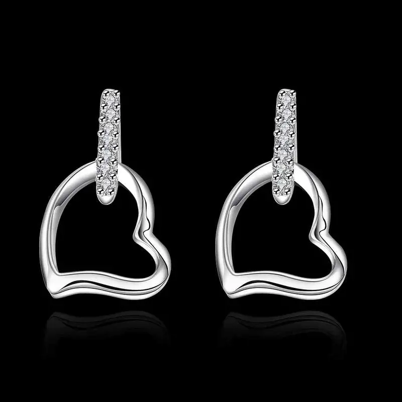 Gorgeous Silver Earrings Heart-Shaped Stud Brinco Accessories 731 2