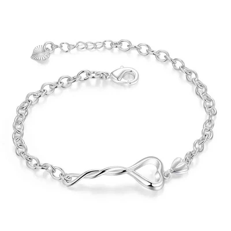 Gorgeous Silver Plated Charm Bracelet Twisted Heart Pulsera Jewellery Hbh 12 2