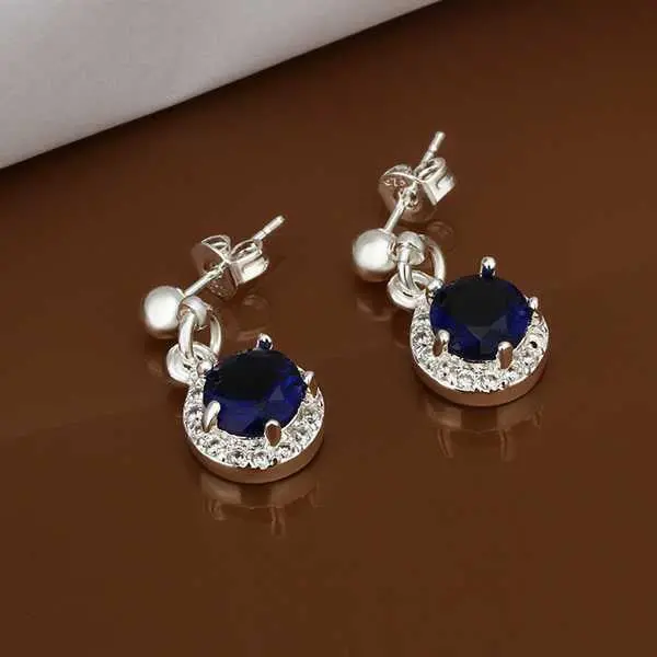 Gorgeous Silver Plated Earings Jewelry Inlaid Blue Stone Drop Cufflinks Sport 1