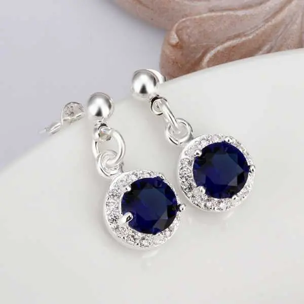 Gorgeous Silver Plated Earings Jewelry Inlaid Blue Stone Drop Cufflinks Sport 2