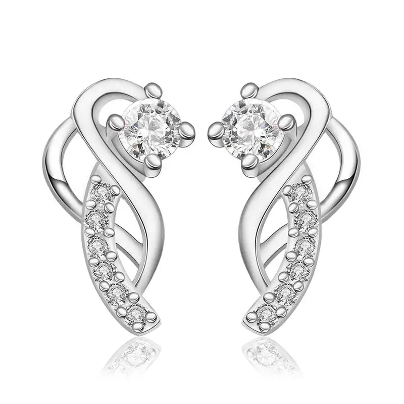 Gorgeous Silver Plated Earings Jewelry Moon Hook White Gem Stud Orecchini Hand Madeball  23 1