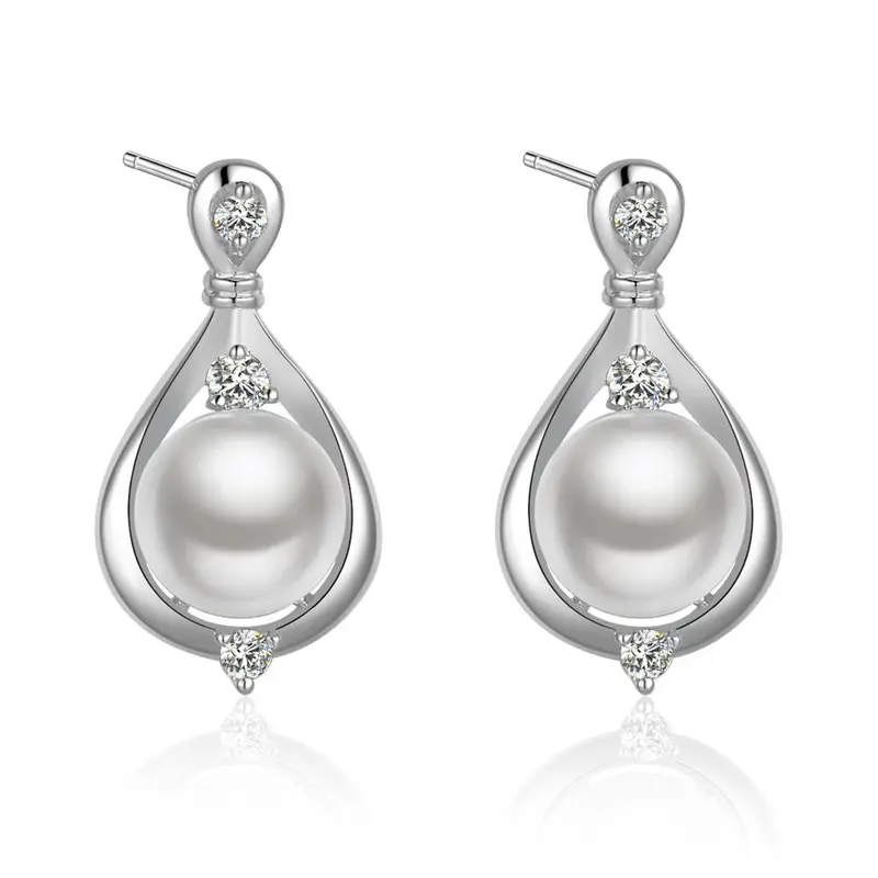 Gorgeous Silver Plated Earrings Double Imitation Pearl Stud Cuff Collier Plastron 5 3 1