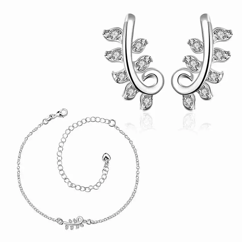 Gorgeous Silver Plated Jewelry Set Pruple Leaf Earrings+Anklet African Jewelry Set Margarida 48 3