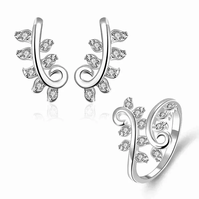 Gorgeous Silver Plated Jewelry Set Pruple Leaf Earrings+Anklet African Jewelry Set Margarida 48 6