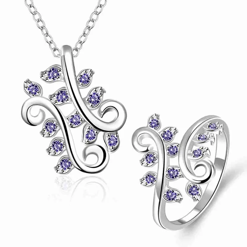 Gorgeous Silver Plated Jewelry Set Pruple Leaf Earrings+Anklet African Jewelry Set Margarida 48 7