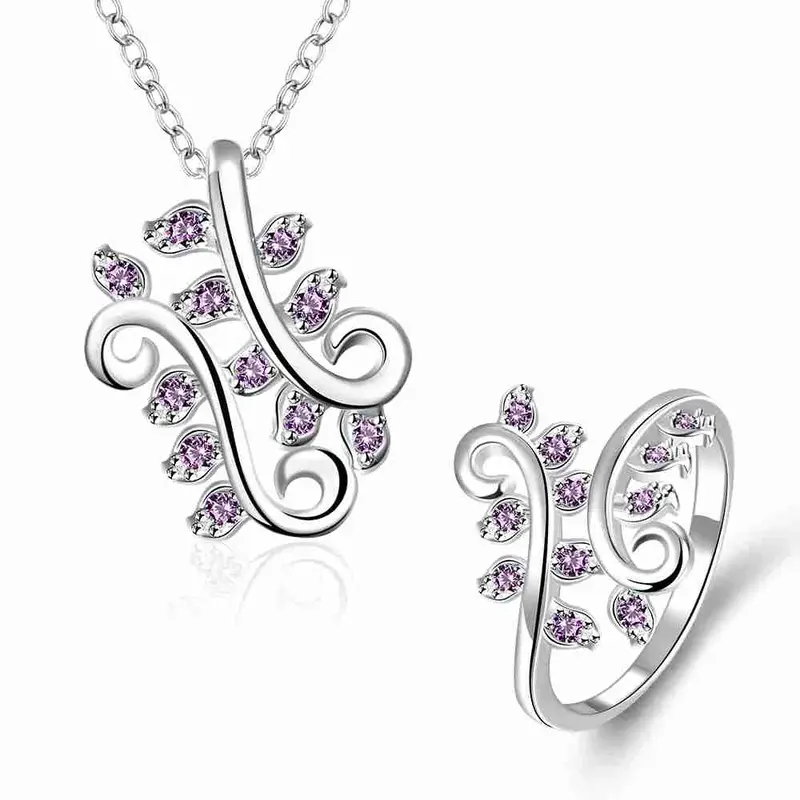 Gorgeous Silver Plated Jewelry Set Pruple Leaf Earrings+Anklet African Jewelry Set Margarida 48 8