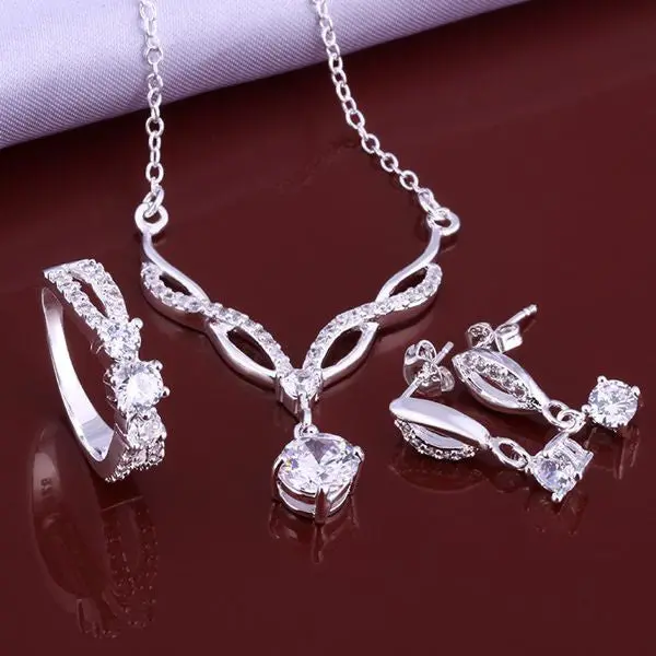 Gorgeous Silver Plated Jewelry Set White Month R+E+N Gift For Her 1