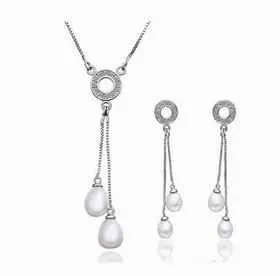 Gorgeous Simulated Pearl Jewelry Sets Two Line Necklace+Earrings Diy Npls 2 1