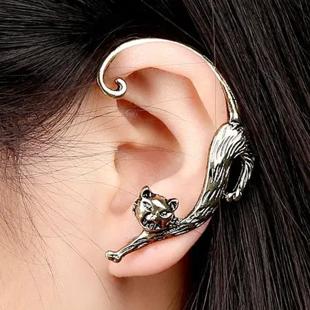 Gothic Punk Temptation Cat Bite Ear Cuff Wrap Aretes Women Cute Earrings Jewelry 1