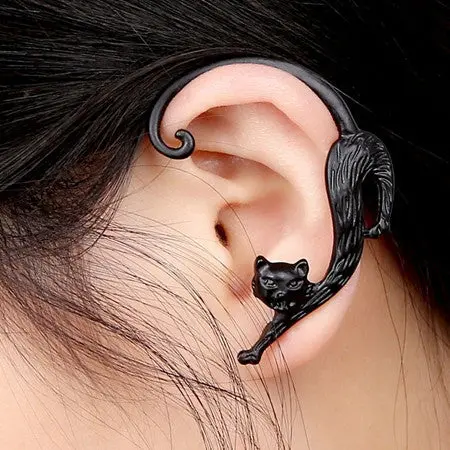 Gothic Punk Temptation Cat Bite Ear Cuff Wrap Aretes Women Cute Earrings Jewelry 2