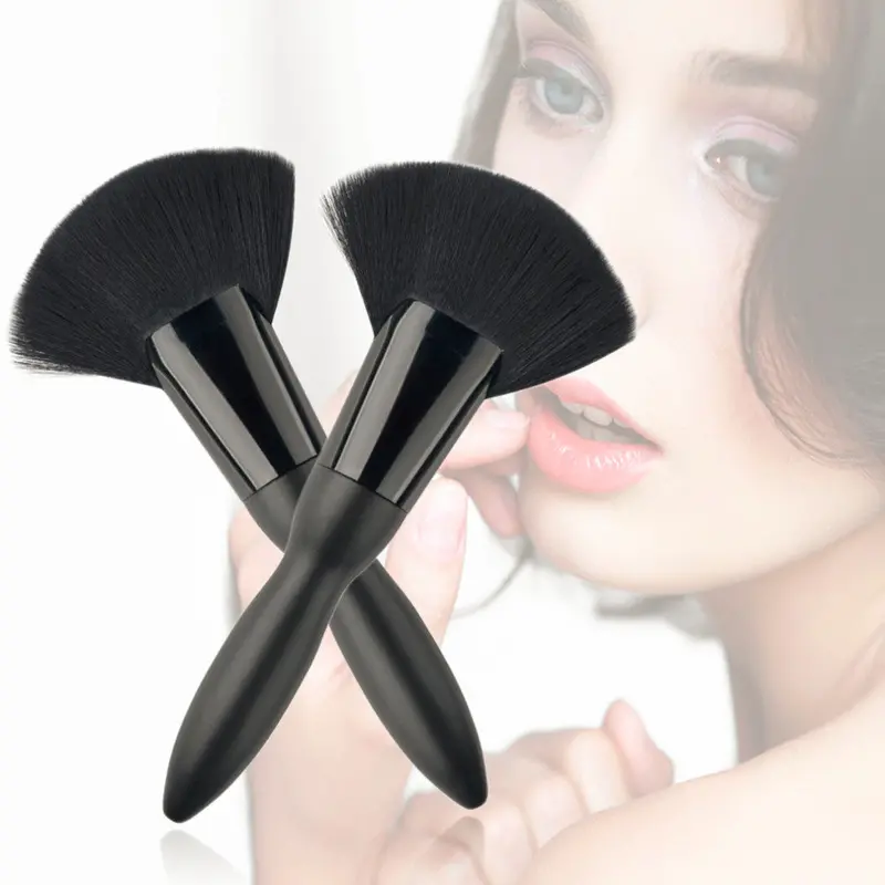 Gourd-Shaped Fan Makeup Brush Face Blendingcontourcheek Blusher Black 1