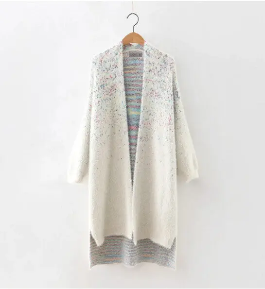 Gradient Colored Shaggy Cardigan Sweater Women Hi-Lo Hem Long Sweater Coat Jumper Tops Femme Knitwear 1