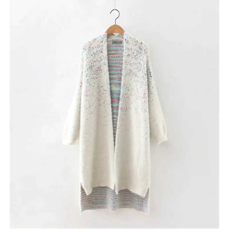 Gradient Colored Shaggy Cardigan Sweater Women Hi-Lo Hem Long Sweater Coat Jumper Tops Femme Knitwear 3