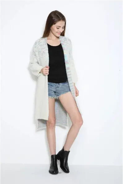 Gradient Colored Shaggy Cardigan Sweater Women Hi-Lo Hem Long Sweater Coat Jumper Tops Femme Knitwear 4