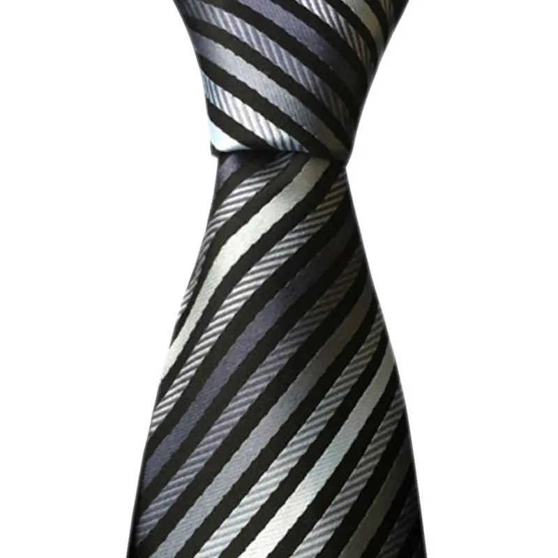 Gray White Striped Classic Jacquard Woven Silk Necktie Men's Silk Suits Tie 1