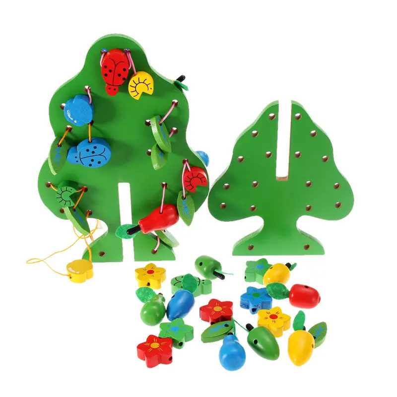 Green Wooden Stringing Beads Toy Fruit Wooden Toy Baby Early Childhood Educational Toys For Children 1