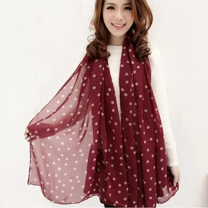Grid Polka Dot Pattern Long Chiffon Soft Silky Wrap Shawl Scarves 3 Colors 1
